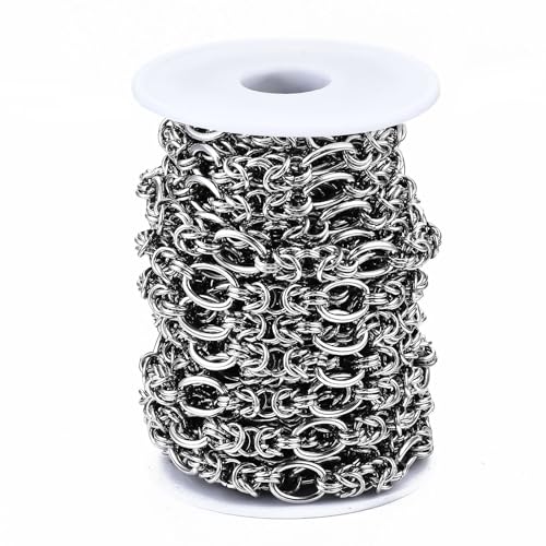 16.4 Feet(5m) 304 Stainless Steel Byzantine Chains Roll Knotted Jewelry Chain Bulk for Necklace Jewelry Making - 13.5x10mm