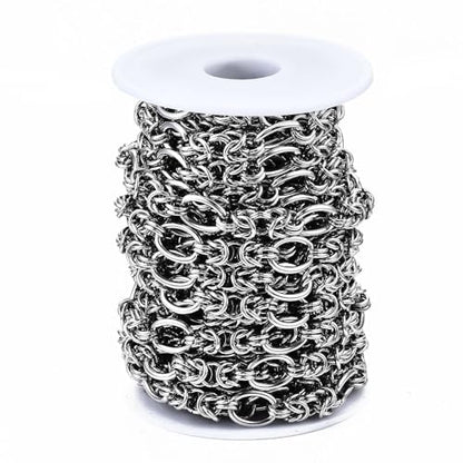 16.4 Feet(5m) 304 Stainless Steel Byzantine Chains Roll Knotted Jewelry Chain Bulk for Necklace Jewelry Making - 13.5x10mm