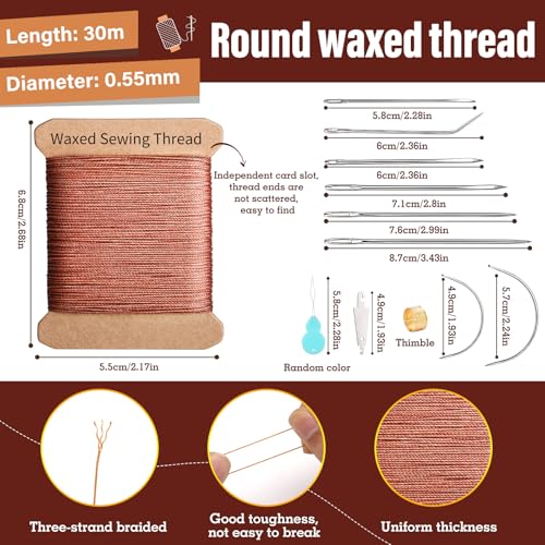 Waxed Thread 32 Yard 0.55mm Round Heavy Duty Leather Thread (9 Count)
