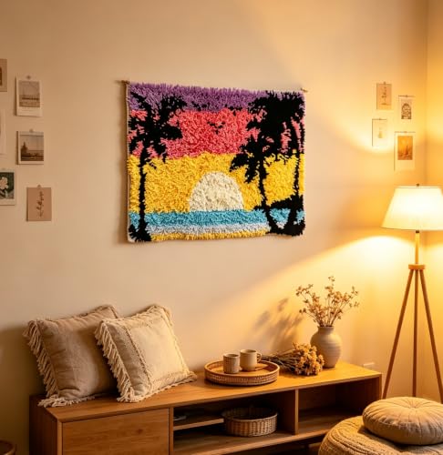Golden Sunset Latch Hook Rug Kit for Beginners