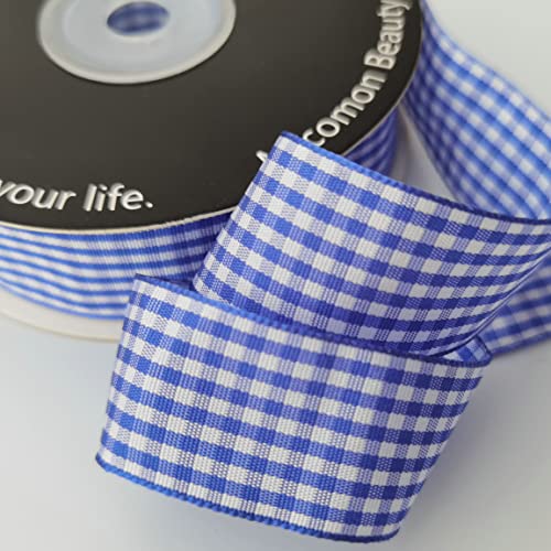 Blue and White Gingham Ribbon Plaid Ribbon 25 Yards Each Roll 100% Polyester