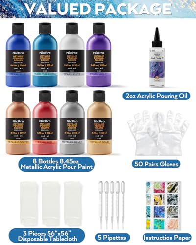 8 Colors 8.45oz Large Volume Metallic Acrylic Pour Paint Kit (67.6 Fl Oz)