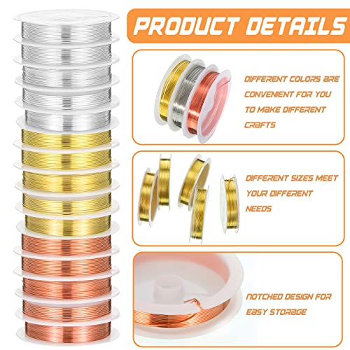 15 Pcs 5 Size Copper Wire 18 20 22 26 32 Gauge Tarnish Resistant Jewelry Wire for Jewelry Making 121 Yard Metal Beading Crafting