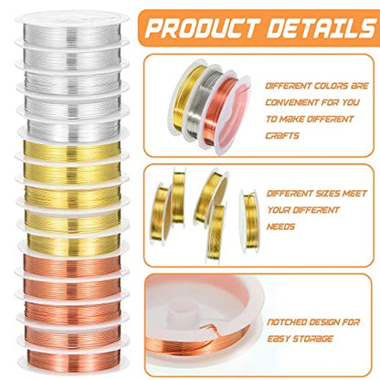 15 Pcs 5 Size Copper Wire 18 20 22 26 32 Gauge Tarnish Resistant Jewelry Wire for Jewelry Making 121 Yard Metal Beading Crafting