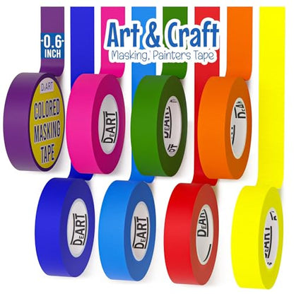 Colored Masking Tape Painters Tape 12 or 8 Pack 1 inch or 0.6 Inches Kids Arts Craft Supplies Coding Whiteboard Dry Erase Board Tape Thin Paper Tape Paint Tape No Residue Easy Removal DIY Crafts Arts (6 Count)