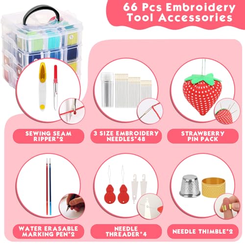 276 Pack Embroidery Floss Thread Kit Including 210 Colors Cross Stitch Sewing Thread with 66 Pcs Embroidery Accessories and 4 (276 Count)