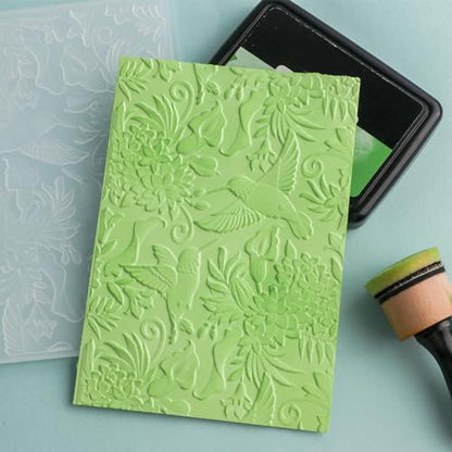 3D Hummingbird and Flowers Embossing Folders for Card Making