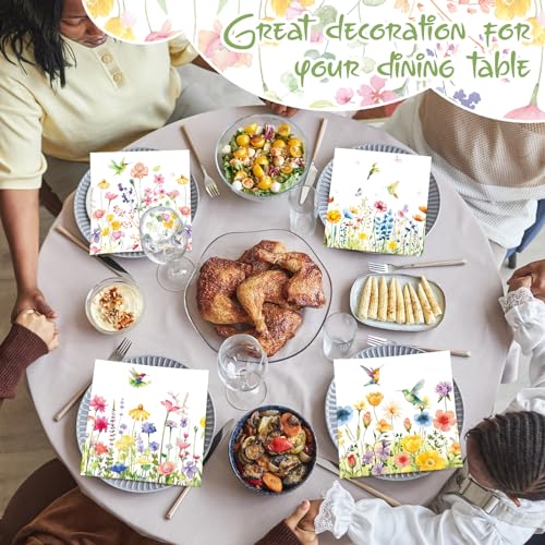 200 Pcs Pastel Wildflower Cocktail Napkins Disposable 4 Style 5"