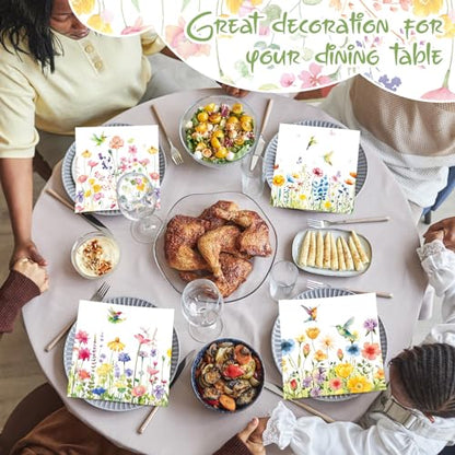 200 Pcs Pastel Wildflower Cocktail Napkins Disposable 4 Style 5"