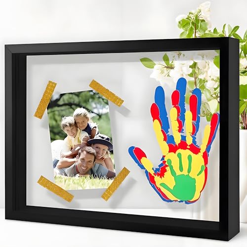 Horizontal Black Family Handprint Kit 3D Frame Modern Dad Gift