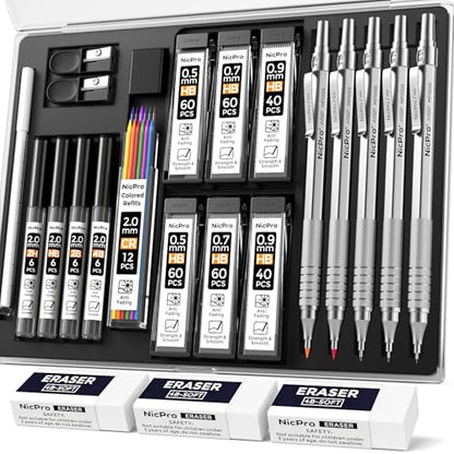22PCS Metal Mechanical Pencil Set in Case for Drawing Writing