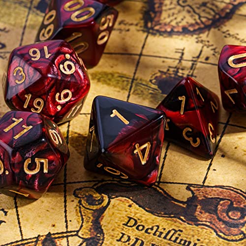 7PCS Polyhedral DND Dice Set Red Black Dice for Role Playing Games