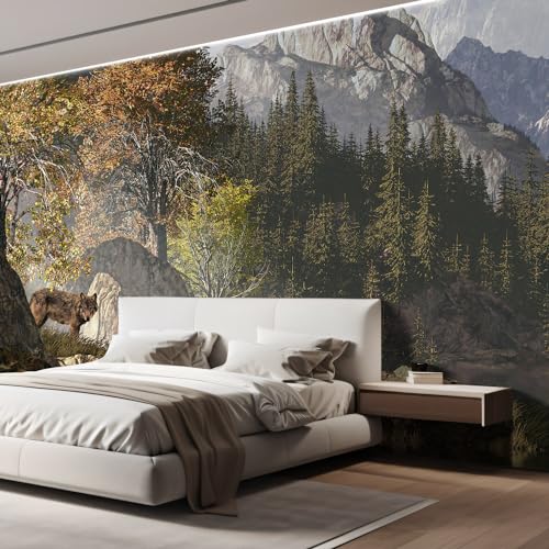 Wall Sticker Wall Mural Wolf Near a Lake in a Rocky Mountain Landscape