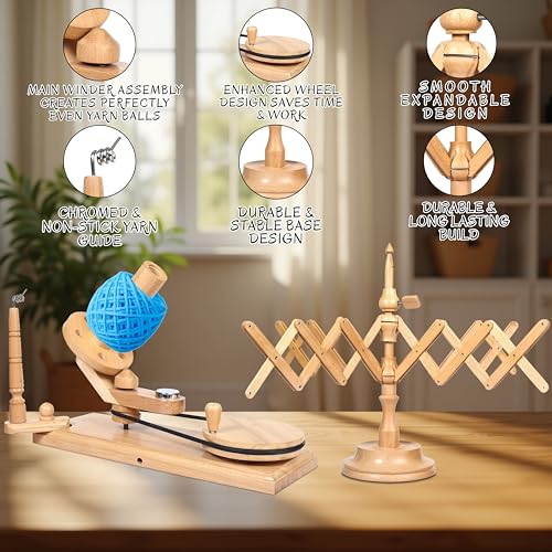 Wooden Yarn Ball Winder & Table Top Swift Set