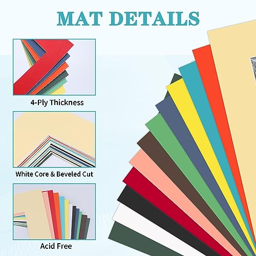 12 Packs Mixed Colors 8x10 Picture Frame Mats for 5x7 Photos
