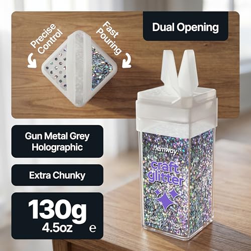 Craft Glitter Shaker Gun Metal Grey Holographic 130g Extra Chunky (3.8 Ounce)