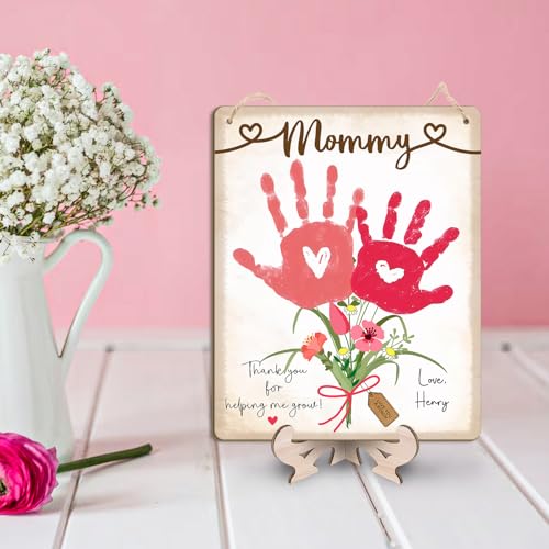 DIY Baby's First Mothers Day Handprint Flowers Hanging Sign