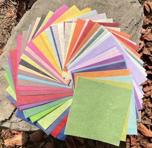 50 Colors 50 Sheets 6 x 6 Inches Natural Fiber Mulberry Tree Square Origami Paper Arts Folding Craft (50 Count)