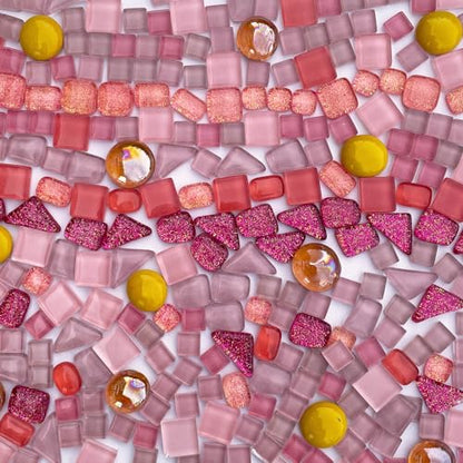 1.1LB Pink Mixed Irregular Crystal Glass Mosaic Tiles for Crafts (17.6 Ounce)