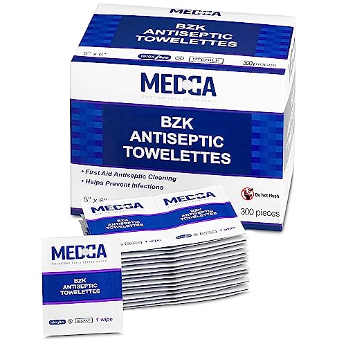 Hand Wipes – (Pack of 300) Benzalkonium Chloride Swabs Individual BZK Single-Use Packets by MEDca (300 Count)