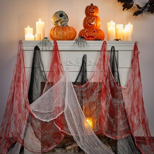 Halloween Cheese cloth 85 x 197 Inch White Black and Bloody Cheesecloth Roll for Crafts Large Cotton Muslin Gauze Fabric for Halloween Outdoor & Indoor Spooky Decoration