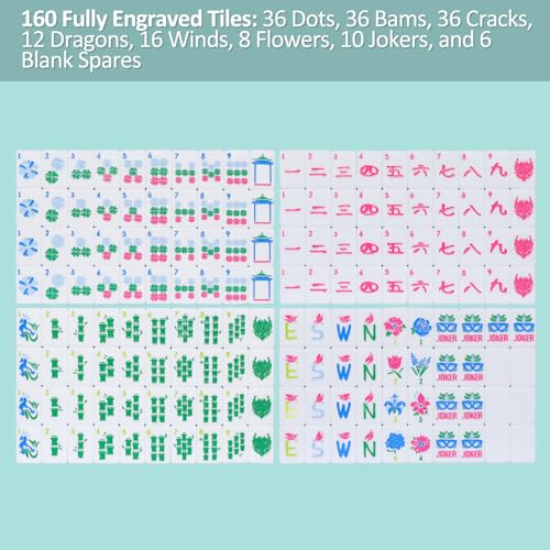 American Mahjong Tile Set with160 Acrylic 4 Layer Engraved Mahjong Tiles