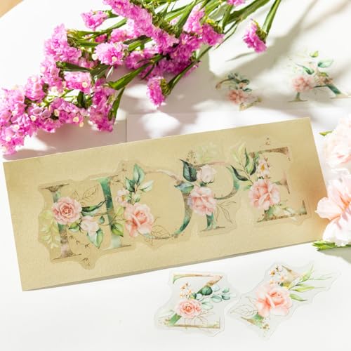216 Pcs Floral Alphabet and Number PET Stickers for Scrapbooking (216 Count)