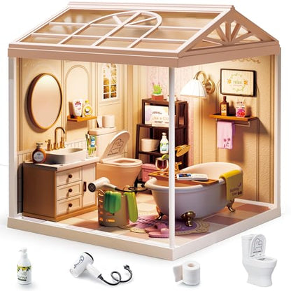 1 24 Scale Tiny House Bathroom DIY Miniature House Kit with Roof & LED Light