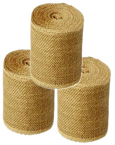 Burlap Ribbon 4" x 15 Yards Natural Jute 4 Inch 5yards 3 Rolls (34 Foot)