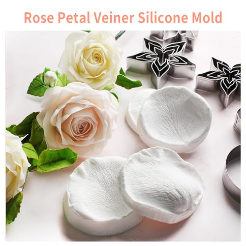 3D Rose Petals Shape Silicone Fondant Mold Chocolate Molds Candy Molds Veining Petal Sugar Flower Making Tool