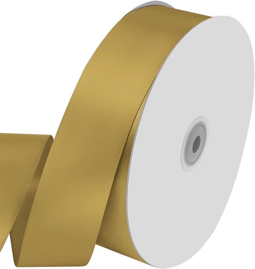 1-1/2" Wide x 100 Yards Single Faced Polyester Golden Satin Ribbon, Perfect for Wedding, Gift Wrapping, Bow Making & Other Projects (Golden) - Crafty Corner