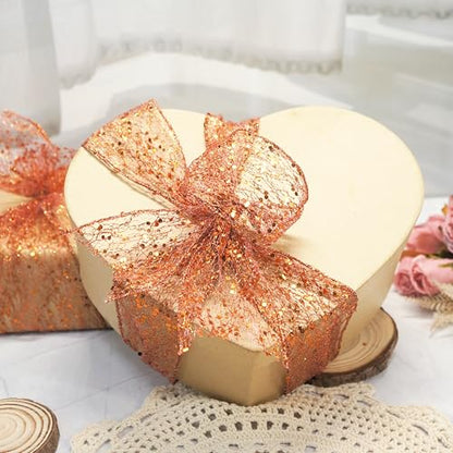 Sparkling Glitter Mesh Wired Ribbon 2.5" x 20 Yards Bronze Orange for Christmas Home Decor Bow Gift Wrapping DIY Crafts Wreath (60 Foot)