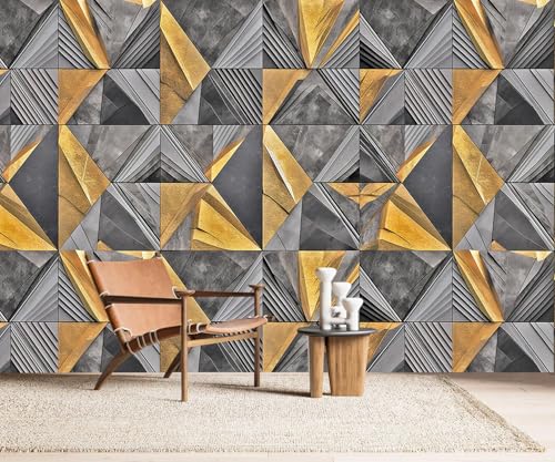 3D Geometric wall Mural Gray and Gold Wallpaper for Bedroom 159"x107"