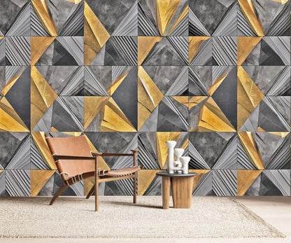 3D Geometric wall Mural Gray and Gold Wallpaper for Bedroom 159"x107"
