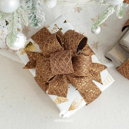 4 inch Copper Glitter Wired Christmas Ribbon 10 Yards (30 Foot)