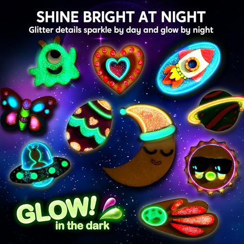 12 Glow in The Dark Wooden Magnets for Kids (12 Count)