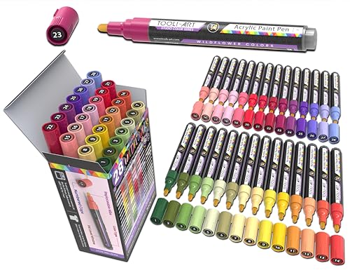 28 Wildflower Colors Acrylic Paint Pens Studio Color Series Markers Set 3mm Medium Tip (28 Count)