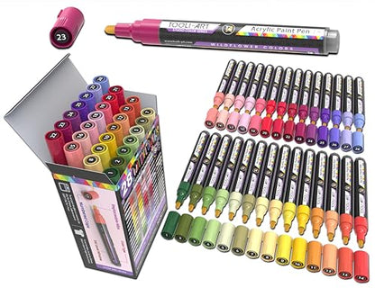 28 Wildflower Colors Acrylic Paint Pens Studio Color Series Markers Set 3mm Medium Tip (28 Count)