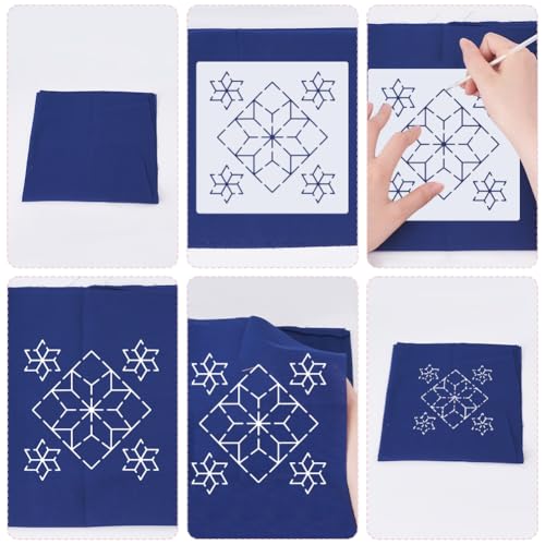 Sashiko Stencil PET Embroidery Stencils Geometric Hand Embroidery Patterns Stencils for Drawing Sashiko Template for Hand Quilting 14x14cm