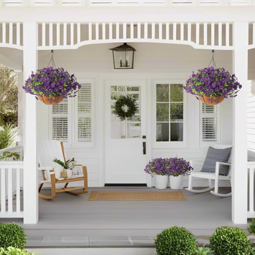 2 Set Artificial Outdoor Flowers with Hanging Basket (2 Count)