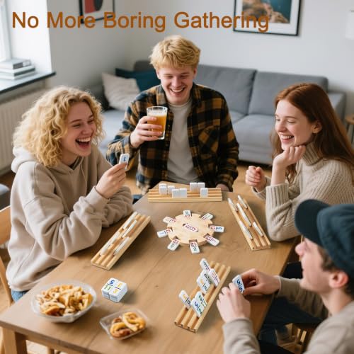 Mexican Train Dominoes Set with 4 Wooden Trays (116 Count)