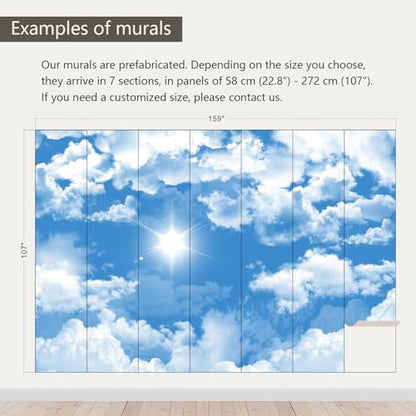 Ceiling Mural Blue Sky White Clouds Wallpaper for Living Room 159"x107"