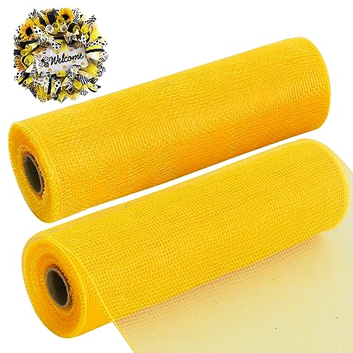 2 Rolls 10 Inch Yellow Decorative Mesh Ribbbon Rolls (60 Foot)