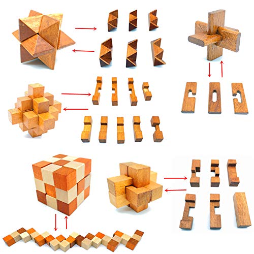 Brain Teasers with The Puzzles 21Pcs Unlock Interlock Game IQ Test Toy 3D Wooden and Metal for Party Favor Kids Adults Challenge (21 Count)