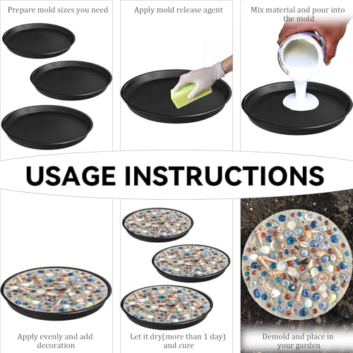 6 Pcs 3 Sizes Round DIY Concrete Stepping Stone Mold (6 Count)