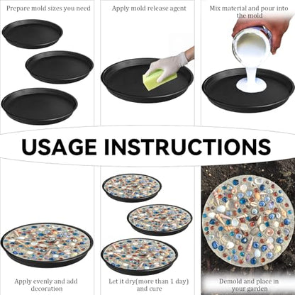 6 Pcs 3 Sizes Round DIY Concrete Stepping Stone Mold (6 Count)