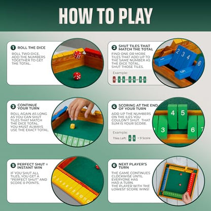 Large Shut The Box Game Wooden for 4 Players