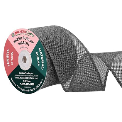 2 1 2 Inch Wide Gray Wired Burlap Ribbon for Crafts