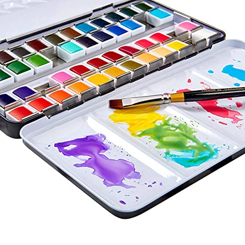PRO Artist Tin Box with Water Brush Watercolor Half (48 Count)