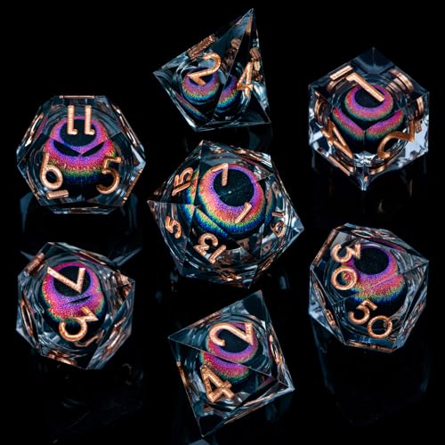 DND Dragon Eye Dice Liquid Core Resin Sharp Edged Dice Set with Gift Box